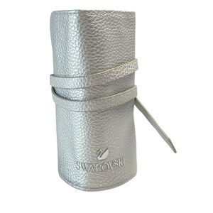 SWAROVSKI Portable Jewelry Travel Rolling Pouch Vegan Leather Silver Teal